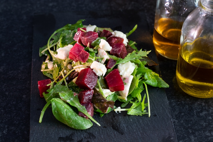 Beetroot and Goats Cheese salad with Dijon sauce.